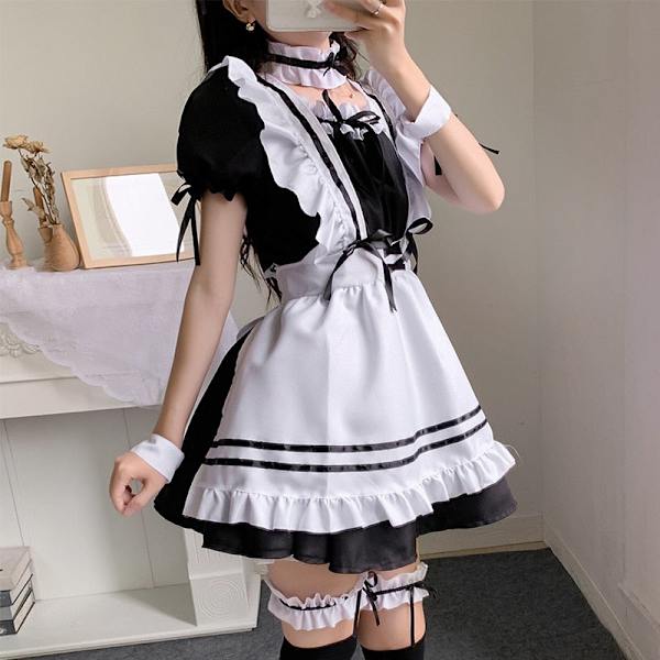Sort Sød Lolita Maid Kostumer Piger Kvinder Dejlig Maid Cosplay Uniform Animationsshow Japansk Outfit Kjole Tøj Full Set S