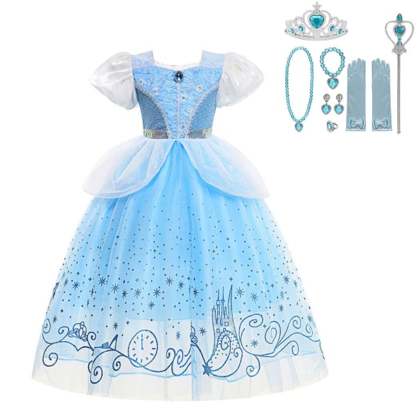 Fe Prinsesse Kjole Askepot Cosplay Udklædning Fødselsdagskostume Vestidios Baby Piger Kjole Charme Sæt Fancy Dress Karneval 9-10T(150) 07