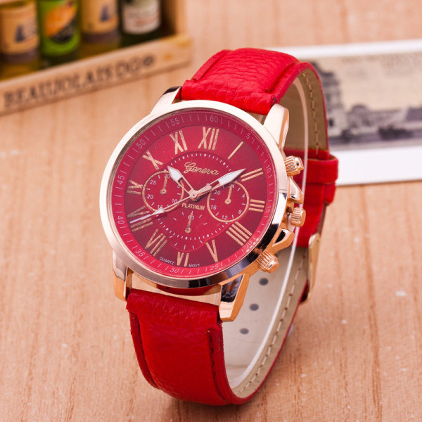 Watch Geneva Quartz Watch Armband Dammode Watch Skala Watch Rose Red