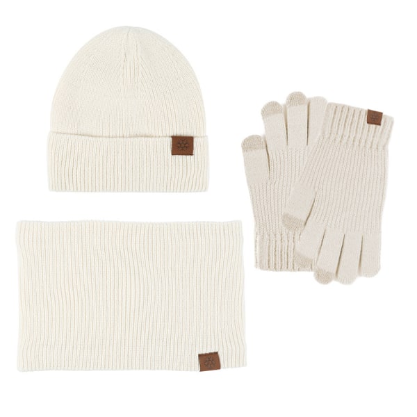 Vinterhue, halstørklæde og handsker, tre-delt sæt, fleeceforet, touch screen, udendørs kuldebeskyttelse, tyk strik Brown three-piece set