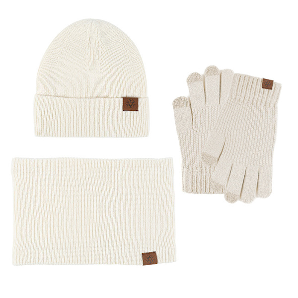 Vintermössa Halsduk Handskar Tredelat Set Fleecefodrad Pekskärm Utomhus Kallt Väderskydd Förtjockad Stickad Red three-piece set