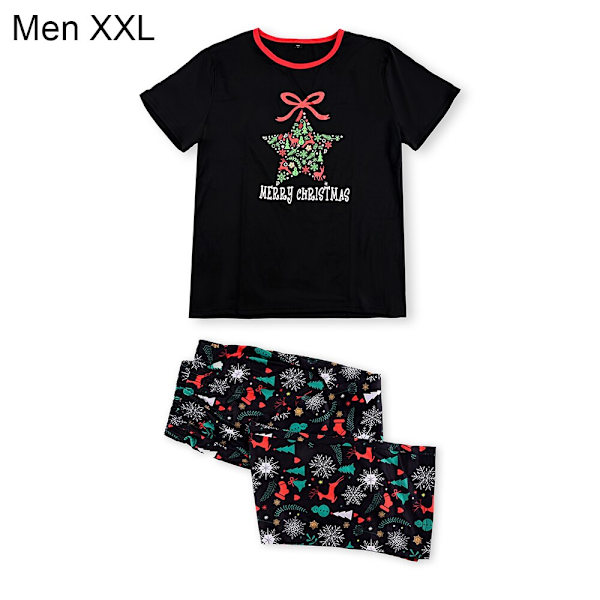 Julpyjamas Matchande Familjepyjamas Förälder-Barn Pyjamasset Kläder Kortärmad T-shirt Byxor Snö Älg Tryckt Nattkläder Outfit Men XXL
