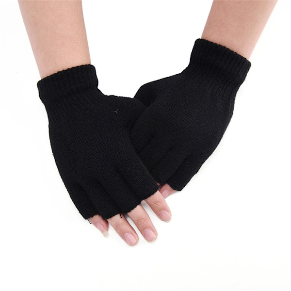 1 par svarte halvfinger fingerløse hansker for kvinner og menn ullstrikk håndledd bomullshansker vinter varme treningshansker Default Title