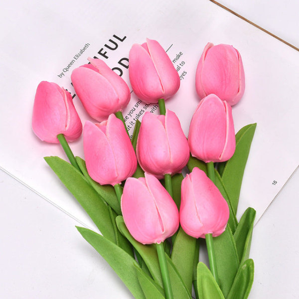 10 STK. Tulipaner Kunstig Blomsterbuket Real Touch Kunstige Fake Blomster til Hjem Bryllupsdekoration Indendørs Haveindretning Light pink