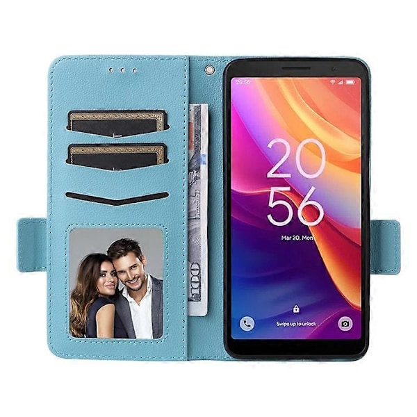 Kompatibelt för TCL 501 T433D Läderfodral Plånboksställ Litchi Textur Telefonskal Grossist LightBlue