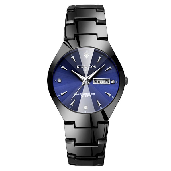 Automatisk Quartz Ikke-Mekanisk Wolfram Stål Farve Stålbånd Parur Lysende Kalender Herre og Dame Vandtæt Studenterur Black with blue face for men