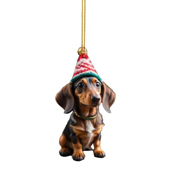 Jul Tecknad Söt Hund Ornament Tax Hund Hängande Dekoration Julgran Hänge Hem Fest Tillbehör Bilinredning Gåvor E-1 Christmas