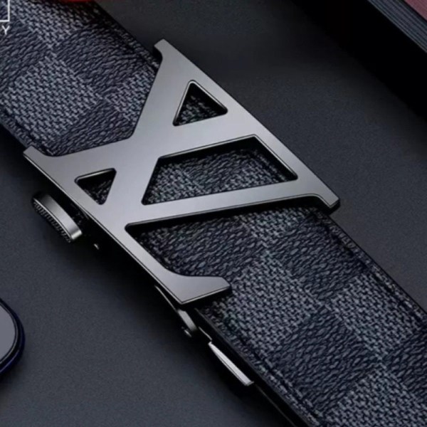 Business Casual Automatiskt Spänne Bälte Exklusivt Äkta Läder Mode Rutmönster All-Match Byxbälte Alloy X gun color black plaid 115cm