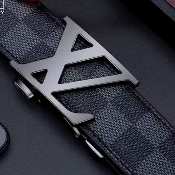Business Casual Automatiskt Spänne Bälte Exklusivt Äkta Läder Mode Rutmönster All-Match Byxbälte Veneer XL silver black plaid 125cm