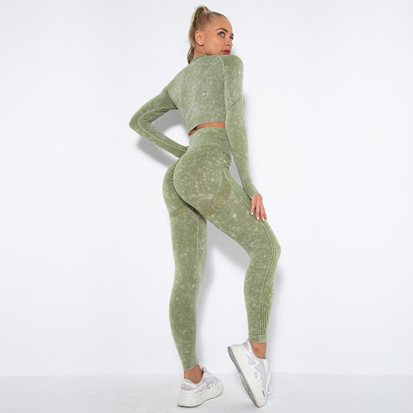 Yoga Dress Dame Sport Løping Trening Langermet Dress Hofte Yoga Bukser Army Green M
