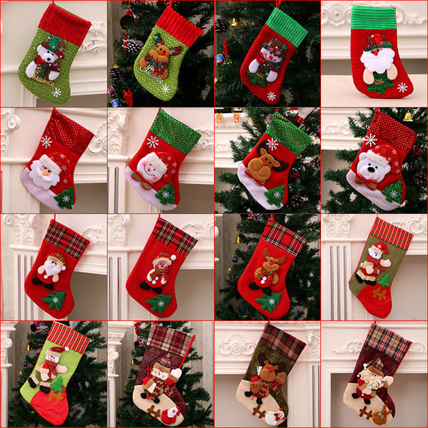 Juldekorationer Jultomte Små Strumpor Julgranshänge Julstrumpor Presentpåse Julväska Red socks (deer style)