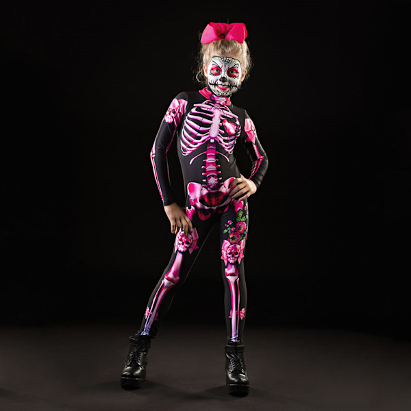 Halloween-asut Naisille Haalari Seksikäs Pääkallo Pelottava Asu Aikuinen Lapsi Äiti Tytär Luuranko Cosplay Pinkki Printti Body Women 140-150cm height