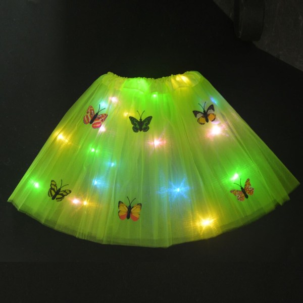 Pige Sommerfugl Lysende Tutu LED Nederdel Glød Blomsterkrans Hovedbøjle Fest Magisk Engel Fe Jul Kostume Fødselsdagsgave white skirt