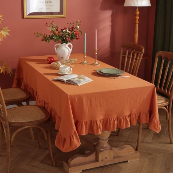 Flæse Syning Bomuldsstof Duge Vaskbar Dug til Bryllupsfest Spisning Banket Dekoration Luksuriøs Duge Pink ruffles 140x220cm