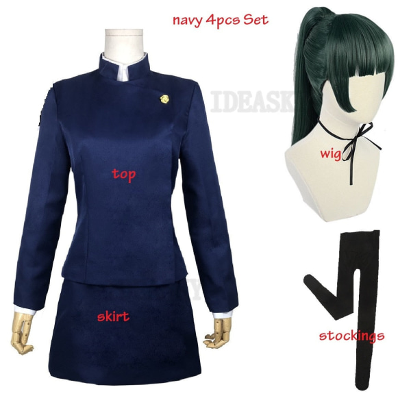 Anime Jujutsu Kaisen Cosplay Kostym Maki Zenin Grön Peruk Top Kjolskor Zenin Maki Halloween Julfest Uniform Män Kvinnor black 2pcs Set Women XXL