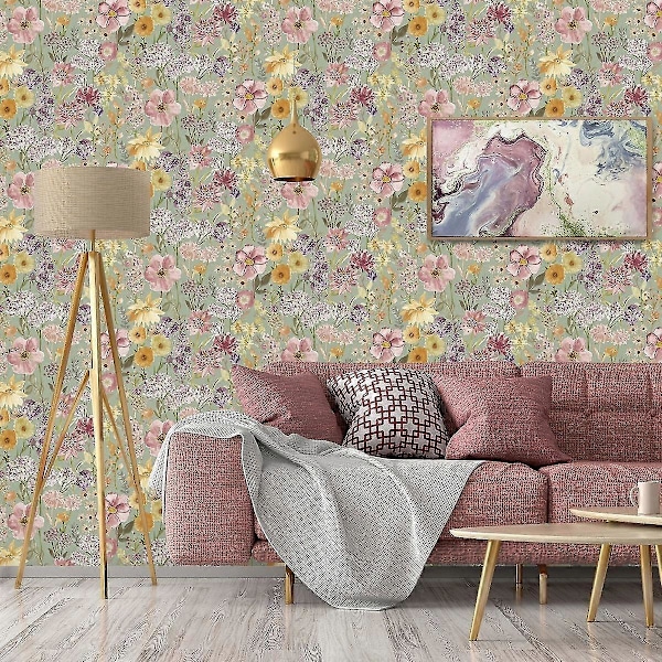 Vilde Blomster Tapet Grandeco Salviegrøn Sage