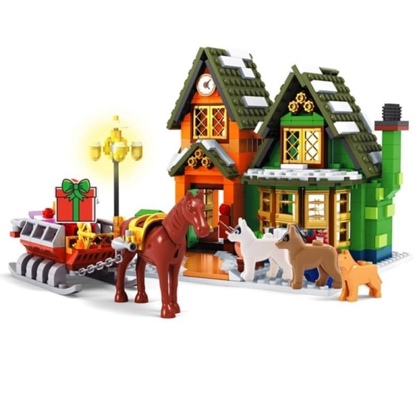 Juleby Gatebilde Tog Byggeklosser Jul Vinterlandsby Godt Hus Julenissen Klosser Leker Barn Julegaver 870PCS