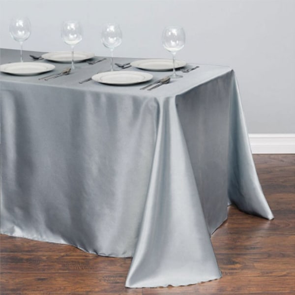 Hvit Duk Polyester Duk Rektangulær Satengduk for Bursdag Jul Hjemmefest Dekor Bryllupsutstyr Silver 145x220cm