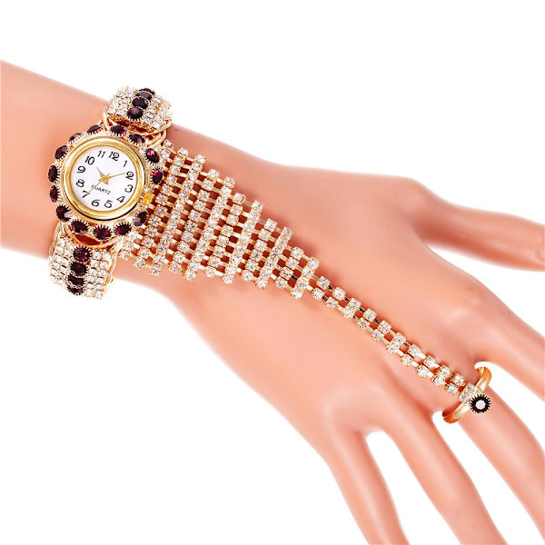 Dame Diamant Klo Kæde Ring Sæt Ur Dame Armbåndsur Red
