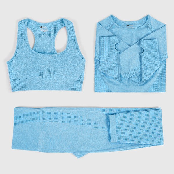 Yoga Set Träningskläder Sportkläder Gym Kläder Fitness Leggings Toppar För Kvinnor 3 pcs set blue M