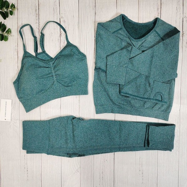 Yoga Sæt Fitness Tøj Sexet Sportstøj Til Kvinder green 3Pcs set L