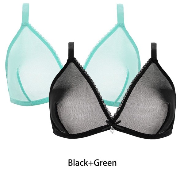 Varsbaby Dam Sexig 2st Genomskinlig Plus Size Sexig Underkläder BH Black-White XL