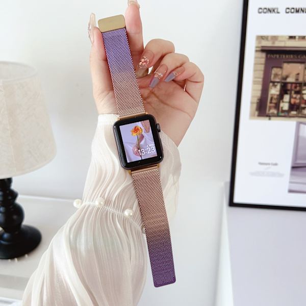 Klockarmband för Apple Watch iWatch för 1-9 generationer: 38-40-41mm/s10 42mm Ljuslila + Retro Guld