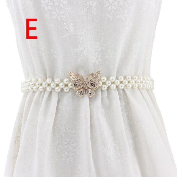 Kjede belte kjole dame elegant perle elastisk midjebelte hvitt belte stretch Like the picture I