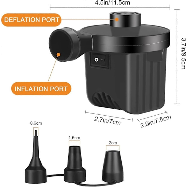 Elektrisk Luftpump Uppblåsare/Tömmer, 240V/130W Pump med 3 Munstycken, Högeffekts Pump för Luftmadrasser, Uppblåsbara Madrasser