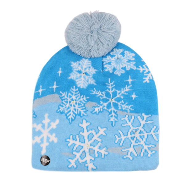 Talvinen joulu -sarjan villapipo LED-valolla, lämmin neulottu hattu ja huivi -setti Snowflake hat Adjustable