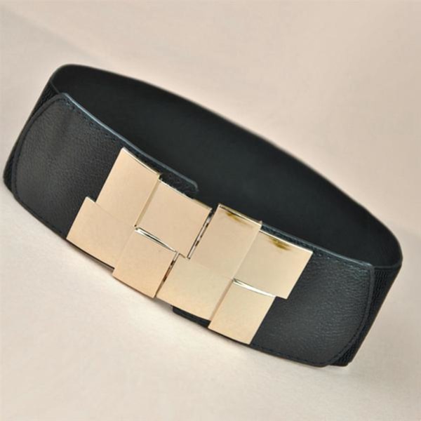 Elastisk modebælte Taljebånd Ultrabredt Justerbart Spænde Girdle Skinny Bredt Bælte Black One Size