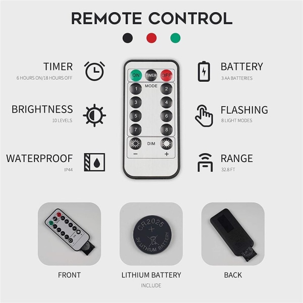 LED Lyslenke Utendørs 10m 20m Fjernkontroll Timer Batteri USB Hage Lyslenke For Hjemmefest Juledekorasjon White 5M 50LED