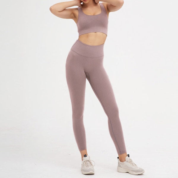 Yogadräkt Hög stretchigt träningspass Set Vadderad sportbh Hög midja Sports Legging Gym Blue Set M