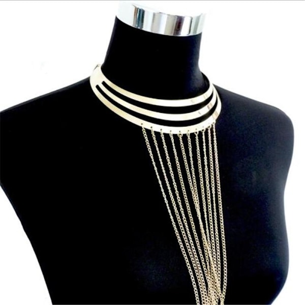 Europeiskt och amerikanskt metall stort halsband överdriven personlighet tofs kroppskedja Default Title