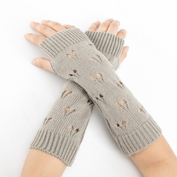 Stickade armvärmare för damer, mode handvärmare, vinterhandskar, virkade armar, ihåliga hjärtvantar, varma fingerlösa handskar Red One Size