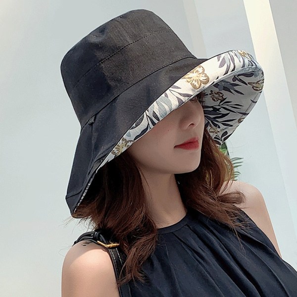 K34 Damhatt Bucket hat Mode Panama Anti-UV Sommarhatt Stor brättad hatt Dubbelsidig fiskarehatt Solskydd Solskydd K34-Black 56-58CM