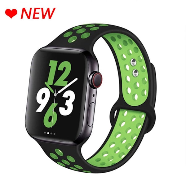 Silikonarmband för Apple Watch band 44mm 40mm 38mm 42mm Andningsbart handleds Sportbälte armband iWatch serie 5 4 3 2 SE 6 klockarmband black green 42MM or 44MM-S M