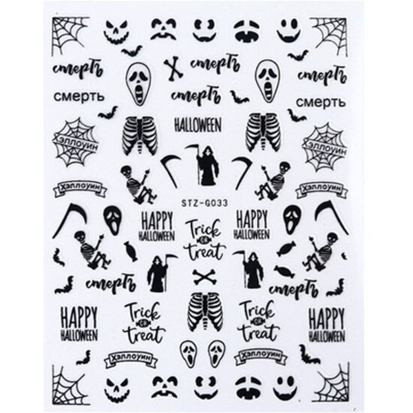 1 st Spindelvävs Nagelstickers 3D Spöke Dödskalle Pumpa Transfer Folie Transfer DIY Manikyr Slider Nagelkonst Dekoration TRSTZG032-040 STZG040 Black