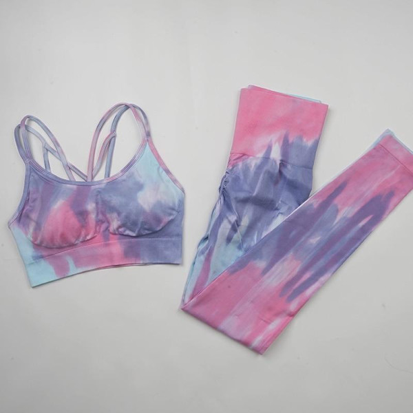 Yoga Sett Treningsstudio Fitness Sportsklær Høy Midje Atletiske Leggings Sports Trenings BH Drakter BraPantsBlue S