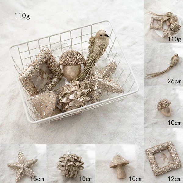 Julgranskula Målad Kula Gyllene Silver Champagne Glitter Stjärnor Julgran Hängande Fönsterdekoration Små Gåvor Leksaker white 8pcs