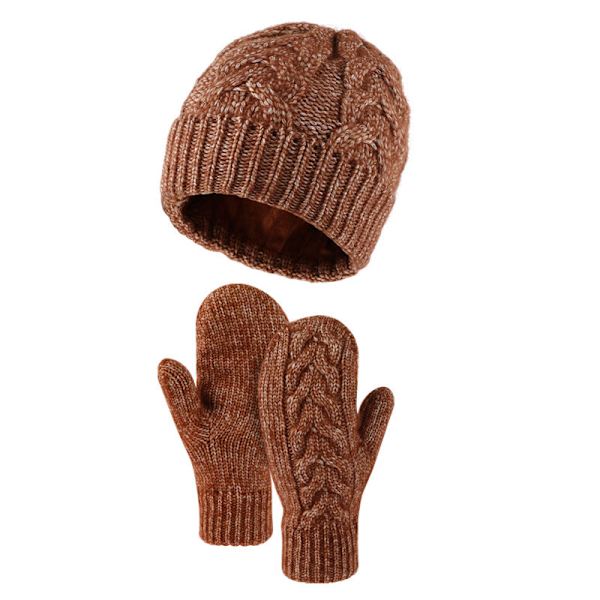 Stickad Vante Väska Mössa Handskar Tvådelad Ull Enfärgad Termisk Kostym Red brown suit