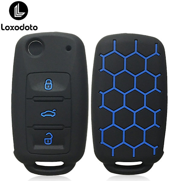 Silikon Fjernkontroll Bilnøkkel Deksel Nøkkelring for Touran Caravelle Polo Golf 6 Passat B5 for Skoda Fabia Octavia A5 black(green button)