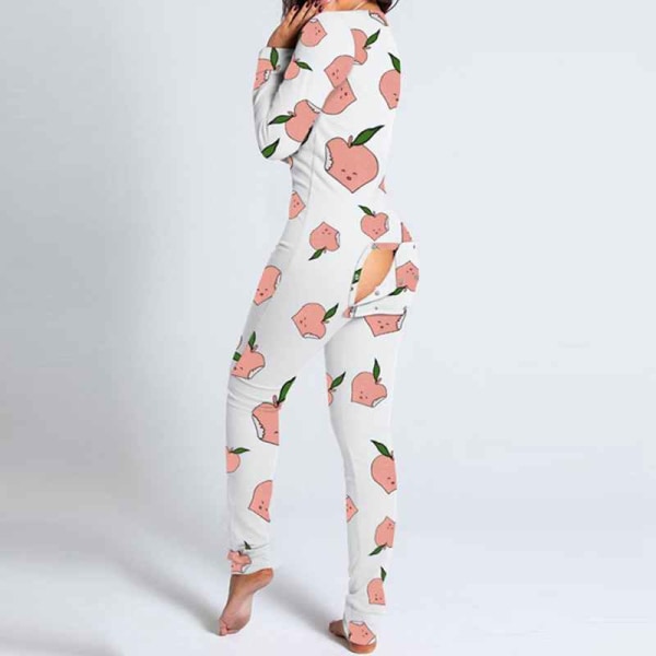Efterår og vinter Dame Mode Hjemmetøj Sødt Print Funktionel Knaplukning Voksne Natkjole Ét Stykke Pyjamas White S