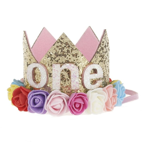 Søde Glitter 1/2/3 Drenge Piger Fødselsdagsfest Hatte Prinsesse Krone Hætter Baby Shower Fødselsdagskage Hætter Foto Rekvisitter Børn Fest Dekoration Dark Pink gold 1I2 10.5x7CM