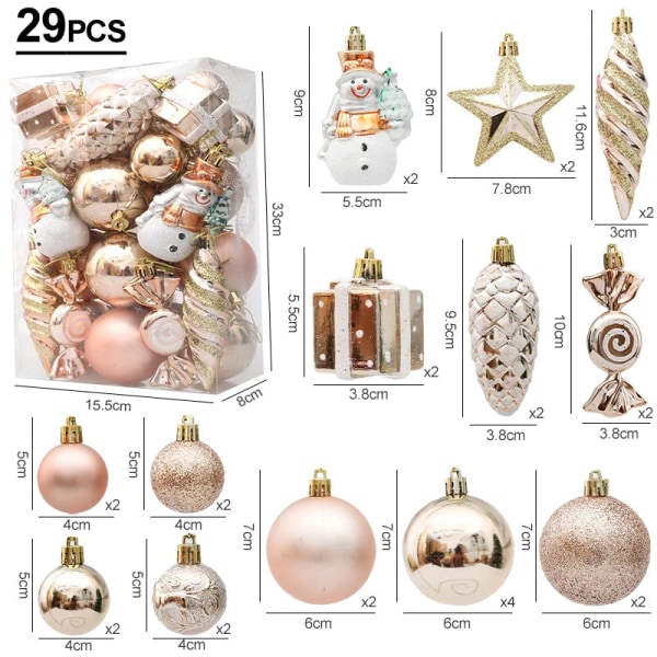 29/20 kpl Joulukuusen Palloja Riippuva Koriste Karkkikeppi Mäntykäpy Koristesetti Joulu Kodin Sisustus 2024 Navidad Uusi Vuosi Rose Gold-20pcs