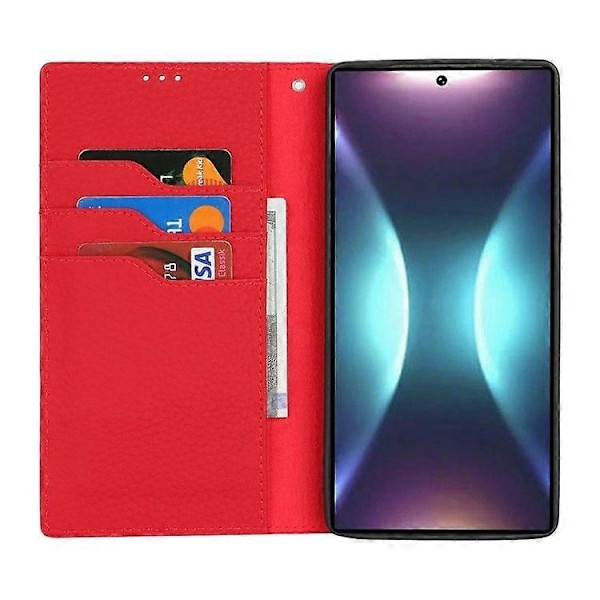 Plånboksfodral i äkta koläder med Litchi-textur för Samsung Galaxy S25 Ultra Red