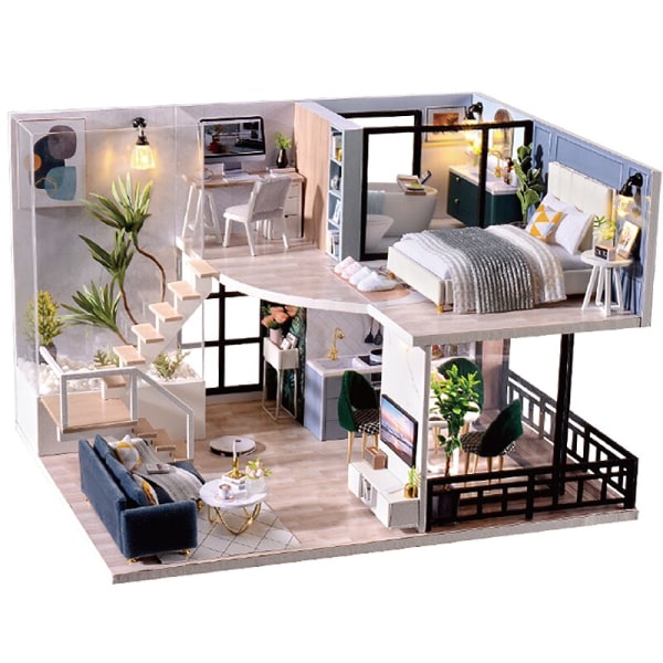 Cutebee DIY DollHouse Kit Trädockahus Miniatyrdockhus Möbelsats med LED-leksaker för barn Födelsedagspresent L32 L26A