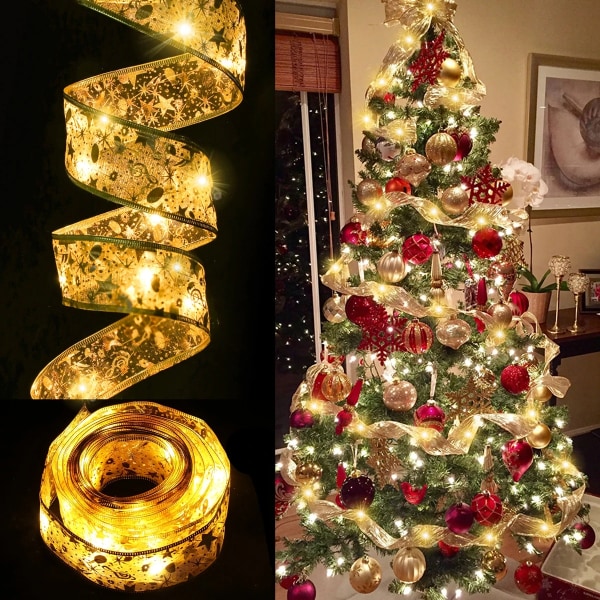 Julebånd Lyslenke God Jul Dekorasjoner Til Hjemmet 2023 Julepynt Xmas Navidad Gaver Nyttår 2024 Gold warm light 5M 50LED