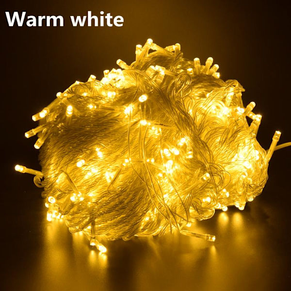 10M 100 Lys Nytår Jul LED Guirlande Lys Juledekoration Lys til Hjemmet Feriedekoration Warm white