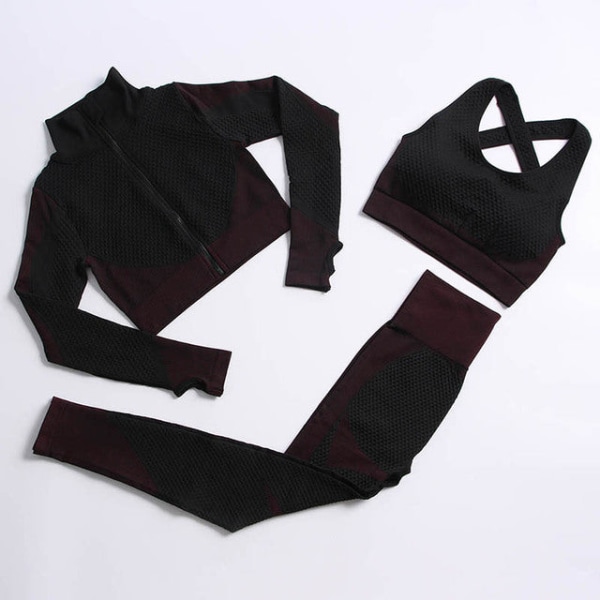 Joogasetti treenivaatteet kuntosalille naisten verryttelypukuun 3 Pcs set black red XL